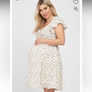 PinkBlush  Ivory Floral Sweetheart Flounce Sleeve Maternity Dress